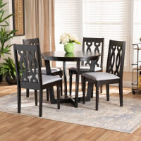Baxton Studio Julie-Grey/Dark Brown-5PC Dining Set Julie Modern and Contemporary Grey Fabric Upholstered and Dark Brown Finished Wood 5-Piece Dining Set